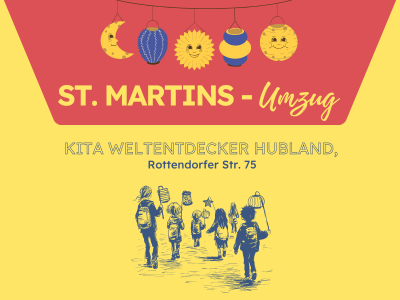 Laternenumzug von Kindern mit Sonne Mond und Sterne Laternen