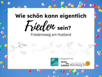 Papierflieger und Luftballons als Symbole für den Friedensweg