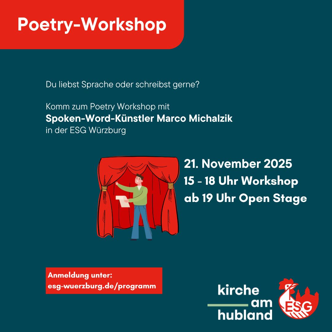 Poetry Workshop, Figur die einen eigenen Text vorträgt auf der Bühne